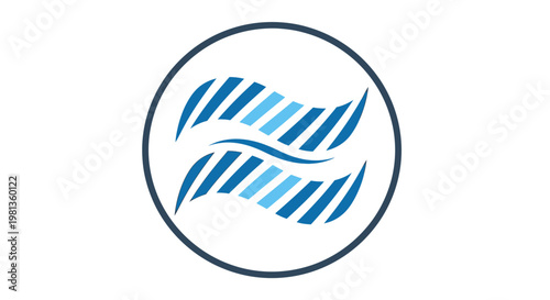 Abstract blue striped wave pattern in a circular frame.