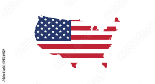 United States Map with American Flag Design.