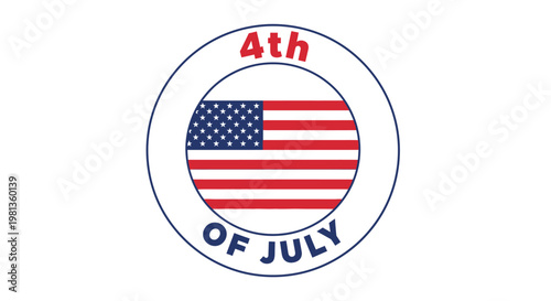 4th of July American Flag Circle Emblem.