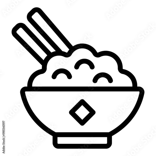 rice bowl outline icon. staple food. family dinner. kitchenware set.