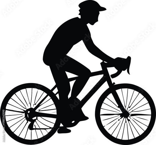 Cyclist riding bicycle silhouette for eco friendly transportation fitness urban commuting and healthy active lifestyle design projects
