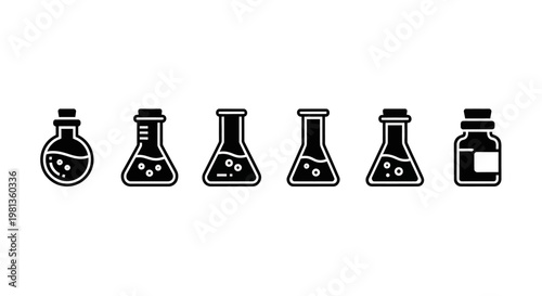 A collection of laboratory glassware depicted in black silhouette