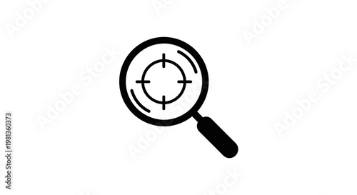 Black magnifying glass with crosshair a stark visual silhouette