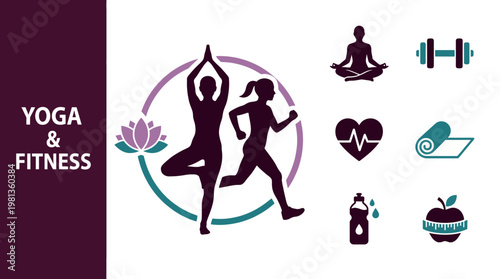 Yoga Fitness Exercise Wellness Icon Set With Meditation Training Health And Active Lifestyle Symbols