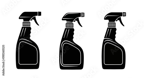 Three black spray bottles displayed in a minimalist silhouette