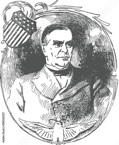 William McKinley Portrait Hand-Drawn Icon Illustration

