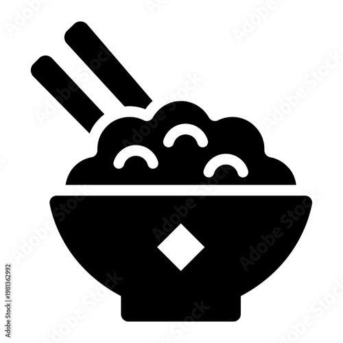 rice bowl glyph icon. staple food. family dinner. kitchenware set.