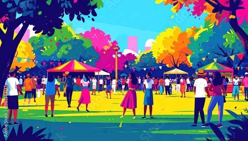 Vibrant Outdoor Gathering with People Socializing.