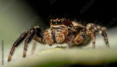 Close-up of a jumping spider on surface.
