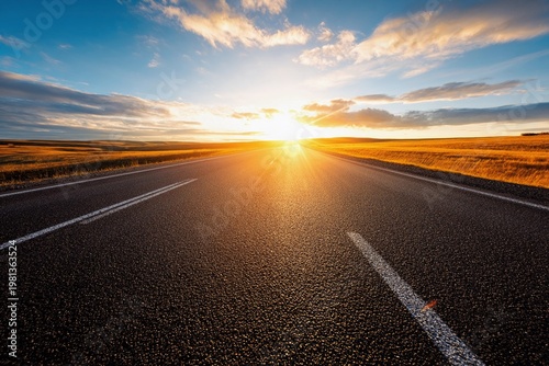 Desert road stretching into the horizon under sunrise light Generative AI