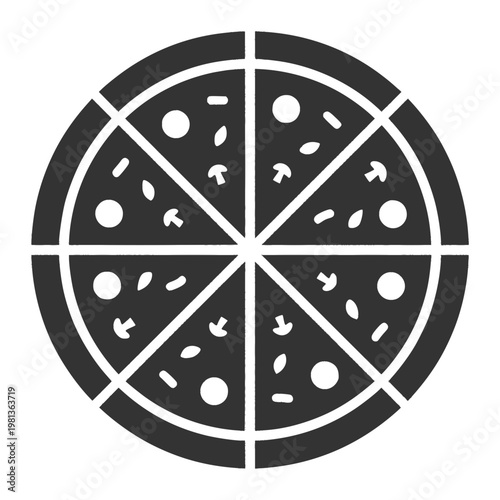 Dark Gray Whole Pizza Eight Slices Top View Icon Simple Flat Design Food Symbol