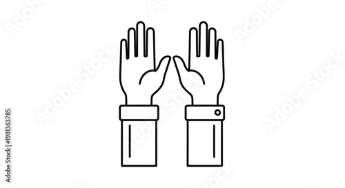 A simple black and white line drawing depicts two hands positioned in a gesture of praise