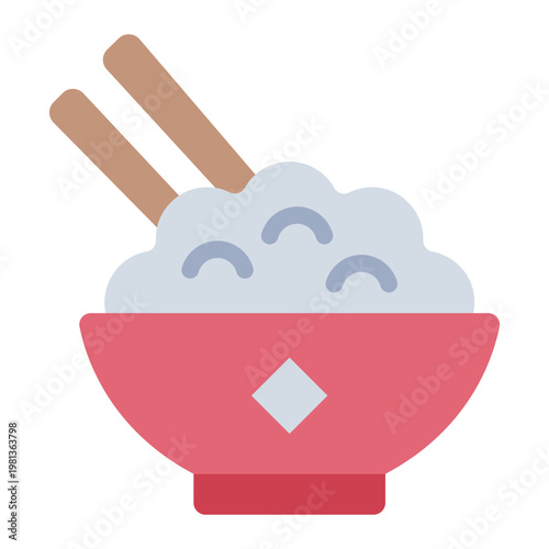 rice bowl flat icon. staple food. family dinner. kitchenware set.
