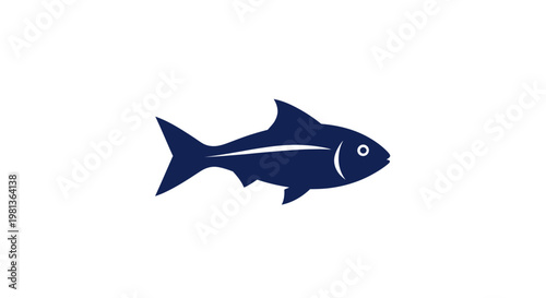 Dark Blue Silhouette of a Fish on a White Background, Vector Illustration