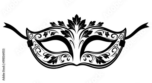 Elegant Masquerade Mask with Floral Ornaments and Ribbons