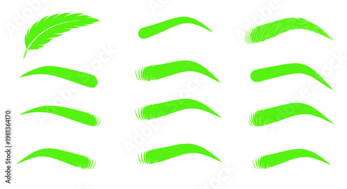 Green Feather and Eyebrow Shapes Collection - Beauty and Makeup Icons
