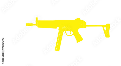 Yellow Submachine Gun Silhouette Isolated on White Background