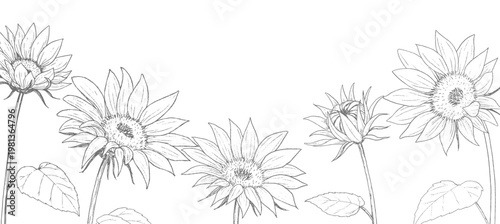 レトロなひまわりの線画の背景