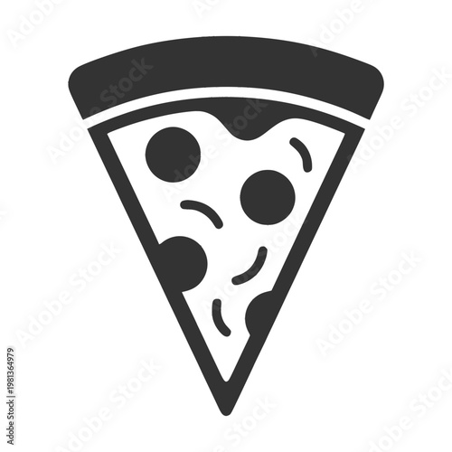 Dark Gray Pizza Slice with Toppings Icon Simple Flat Design Fast Food Symbol