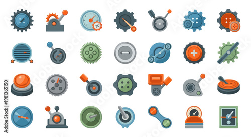 Vintage Machine Controls: Gears, Levers, Dials, Buttons - Retro Industrial Icons