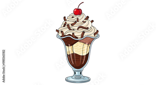 Delicious Ice Cream Sundae with Cherry and Chocolate Shavings