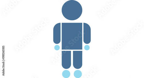 A simple flat design illustration depicts a stylized human figure in a solid blue tone