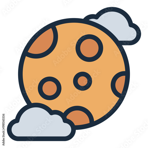 moon filled line icon. lunar body. night light. cosmic object.