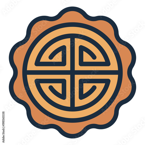 mooncake filled line icon. round pastry. festive dessert. family gift.