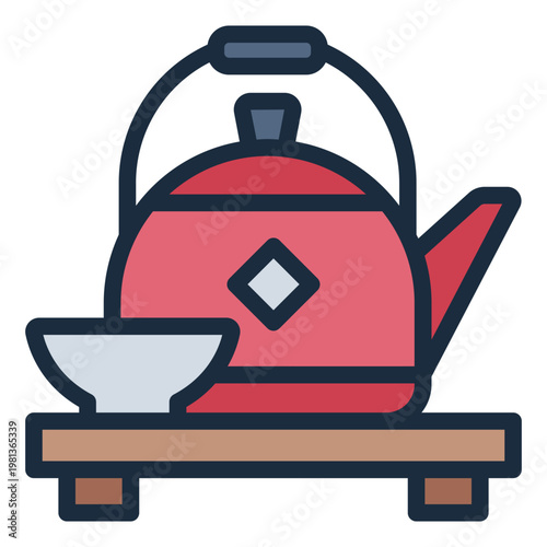 teapot filled line icon. brewing vessel. tea ceremony. kitchen accessory.
