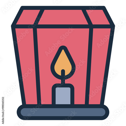 sky lantern filled line icon. flying lamp. wish ritual. night sky.