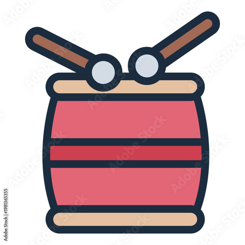 drum filled line icon. percussion instrument. musical rhythm. parade gear.