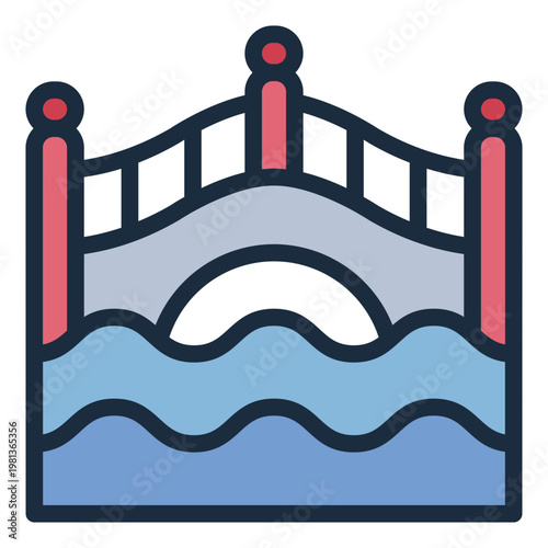 bridge filled line icon. stone path. park architecture. river crossing.