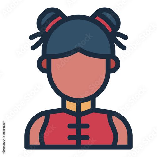 chinese girl filled line icon. young child. festival person. cultural mascot.