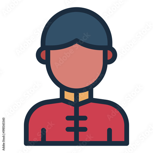 chinese boy filled line icon. young child. festival person. cultural mascot.