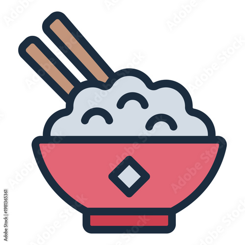 rice bowl filled line icon. staple food. family dinner. kitchenware set.