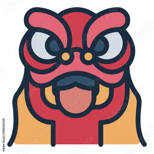 lion dance filled line icon. puppet costume. festival performance. parade act.