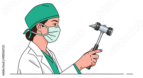 Doctor Holding Reflex Hammer Vector Illustration, Medical Professional Performing Neurological Examination Test