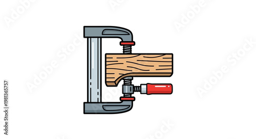 Detailed Outline Wood Clamps Vector Icon in Classic Red and Metallic Gray Tones. transparent.