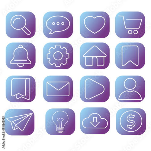 Minimal Line Icons Collection with Gradient Background for Mobile Apps