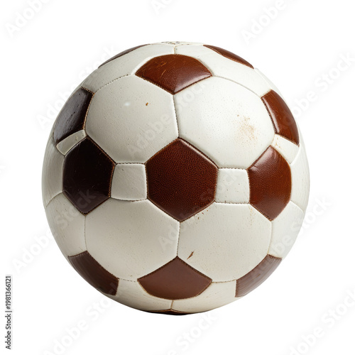 Vintage, well-worn, and classic soccer ball, brown and white