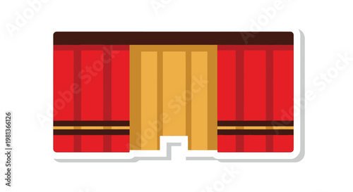 A stylized pixelated representation of a traditional scottish kilt with a tartan pattern