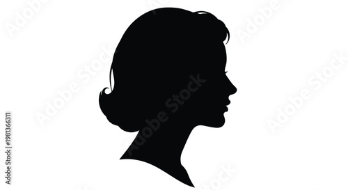 A striking silhouette of a woman s face and neck in profile against a plain white background