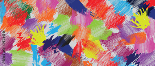 Colorful grainy grunge background vector illustration Design.  Colorful grainy grunge is a bold, textured aesthetic that blends vibrant hues with rough, noisy textures to create a raw yet visually .