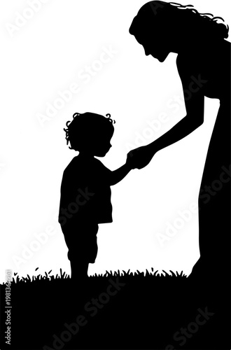 mother and child silhouette holding hands