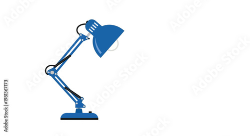 A vibrant blue adjustable desk lamp is prominently displayed against a clean white background