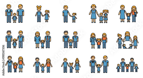 Diverse family groups standing together.