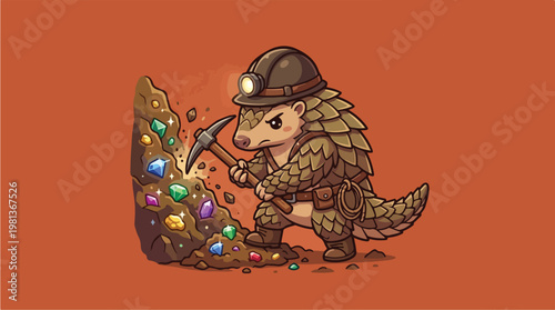 armadillo mining colorful gemstones.