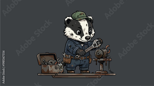 Badger wearing a cap and overalls.