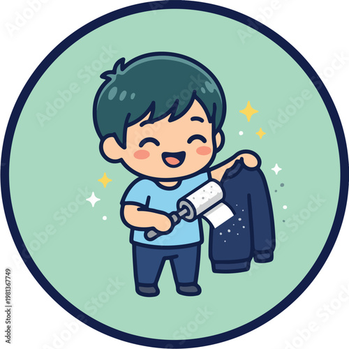 Boy Holding Laundry Detergent.