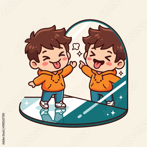 Boy Looking At His Reflection.